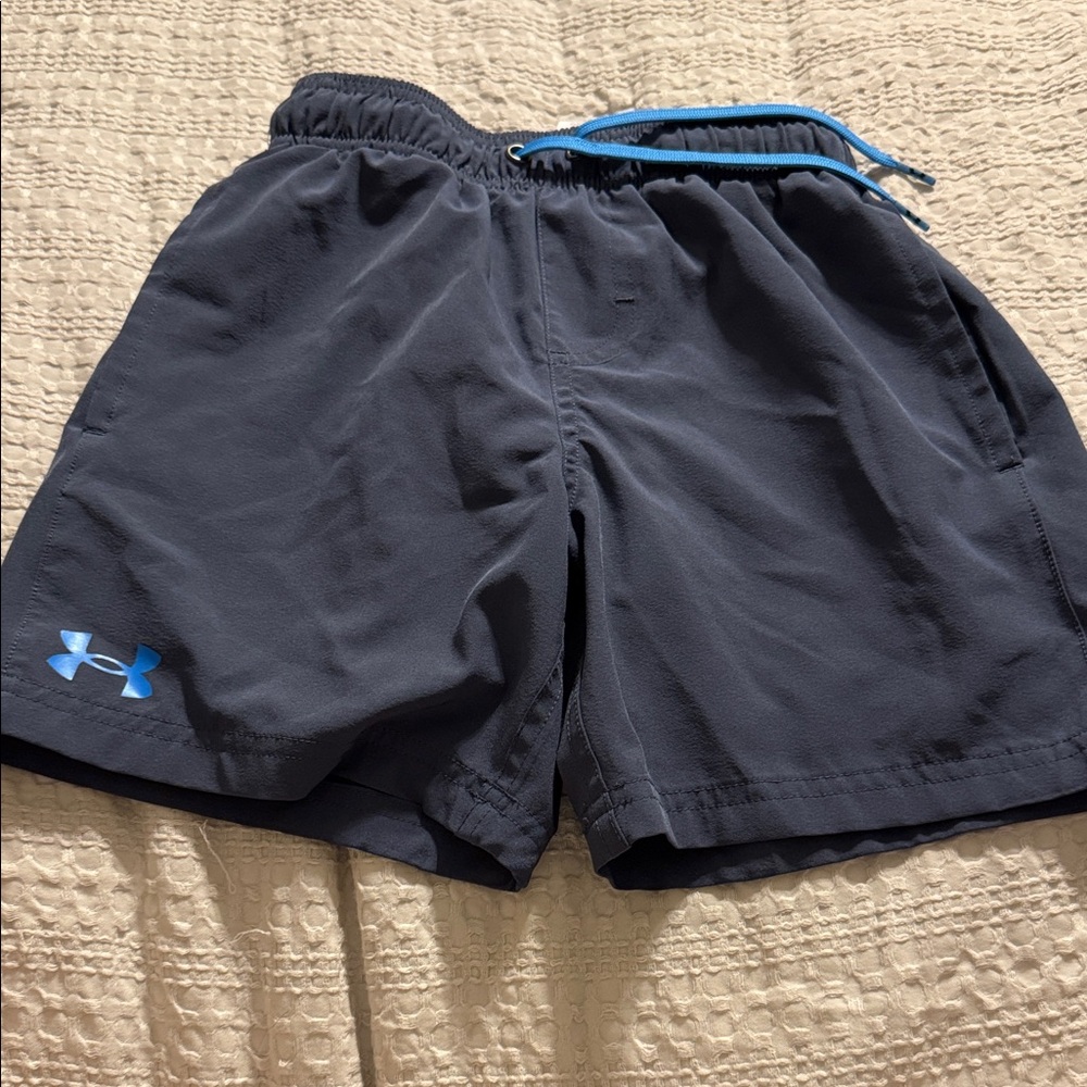 Under Armour Dark Navy Workout Shorts with Light Blue Accents